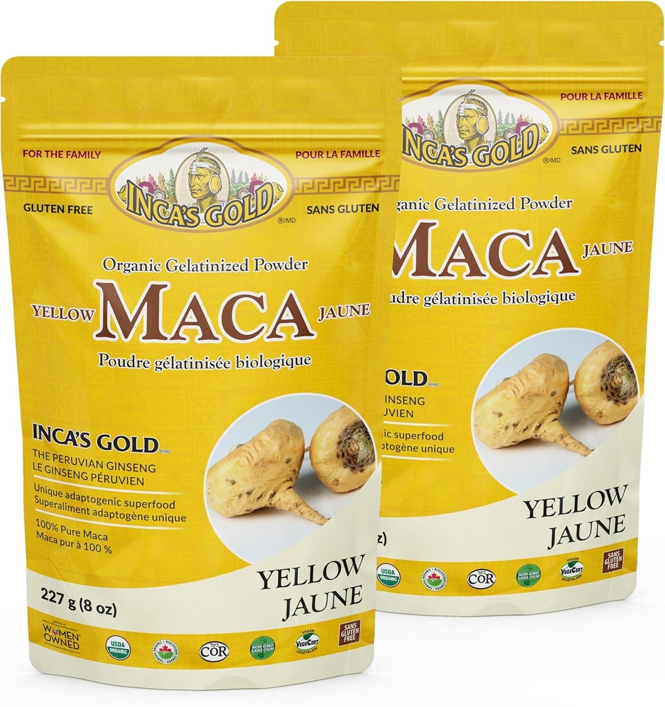 Inca's Gold Organic Yellow Maca Gelatinized Root Powder for Family - Adaptogen ondersteunt de algehele vitaliteit van het lichaam, het immuunsysteem, het geheugen en het leren- 100% Pure Maca van Juni Peru- 454g (pakket van 2)