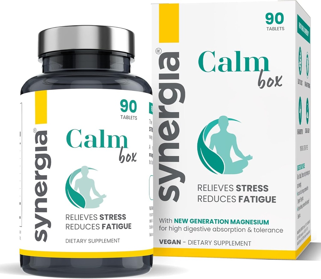 Synergia Calm Box - Magnesium en vitamine B Complex voor Stress en vermoeidheid Relief - met Liposomale Magnesium, Taurine en Arginine - Supplementen voor mannen en vrouwen