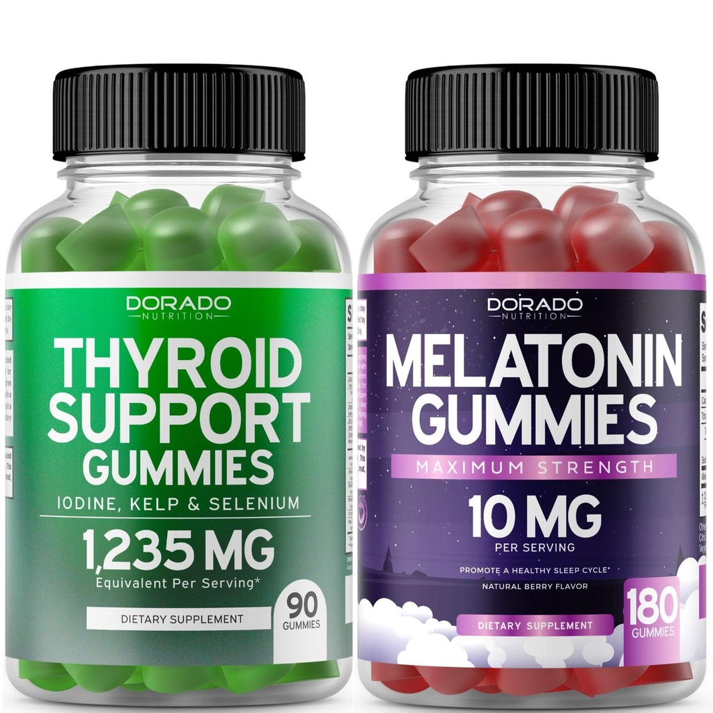 Schildklierondersteuning voor vrouwen en mannen (90 Gummies) Ondersteuning Supplement - Delicious Apple Flavor - Melatonine Gummies voor volwassenen (180 Tellen) - Quick Solution Melatonine 10mg Gummies - Niet GGO, Vegan & USA Made