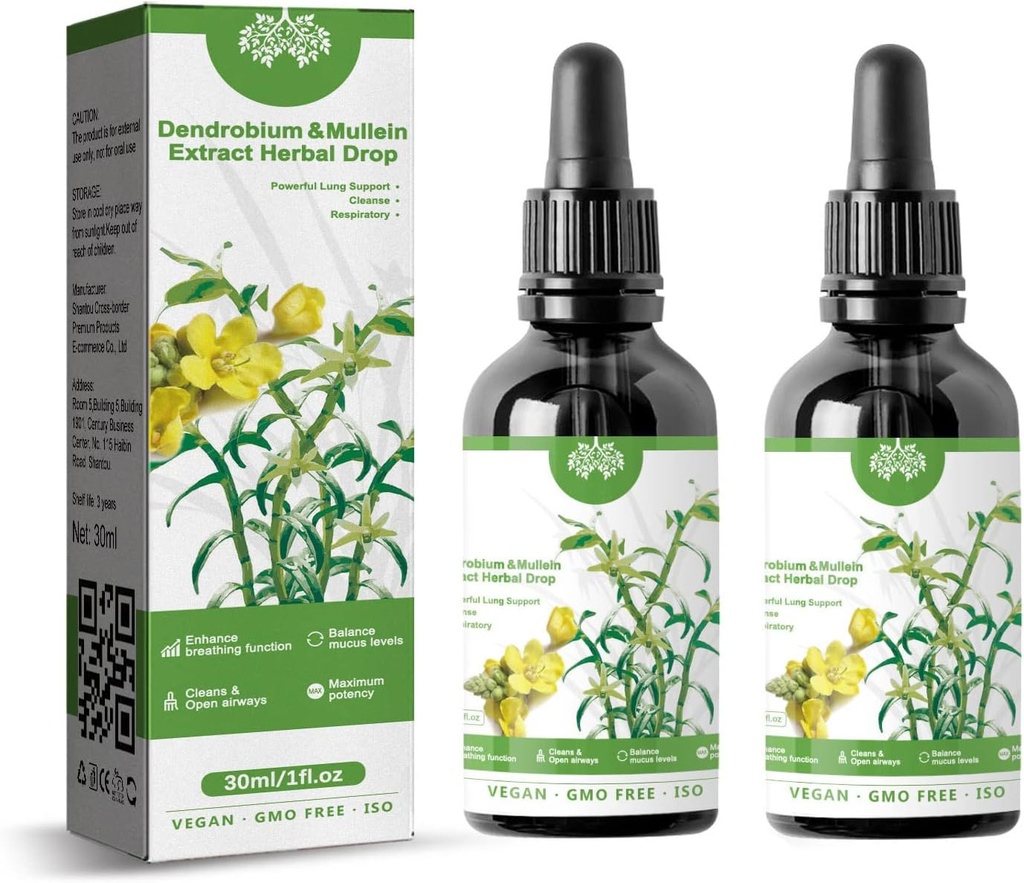 Dendrobium & Mullein Extract Kruidendruppels Krachtige Longondersteuning, Dendrobium & Mullein Extract Kruidendruppels, Kruidenverzorging Essence(2pcs)