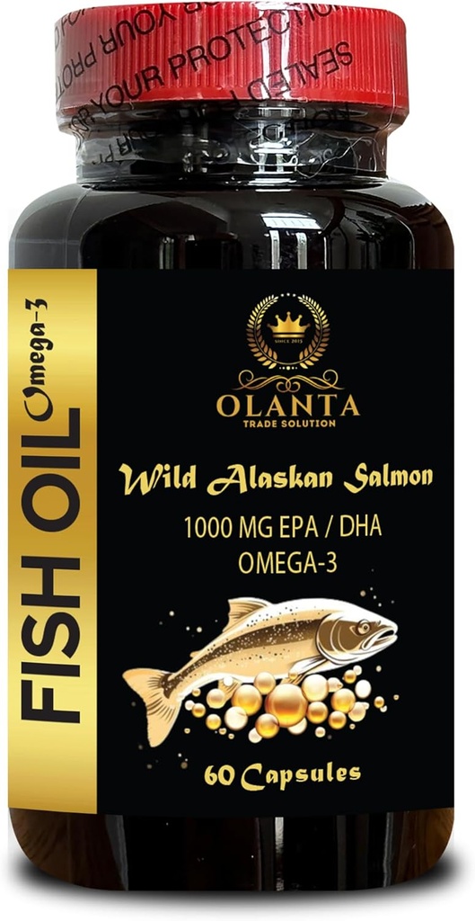 Wild Alaska Salmon Oil - Omega 3 Fatty Acid Supplementen, Ondersteuning Geheugen en Focus Supplementen - 1 Fles 60 Softgels