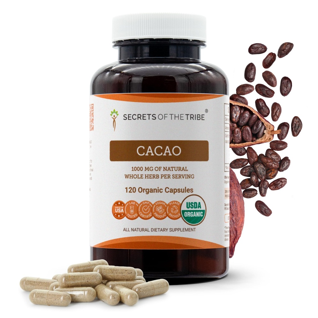 USDA Biologische Cacao Capsules, 1000 mg, 120 Tel - Ruwe gedroogde Theobroma Cacao Bonen