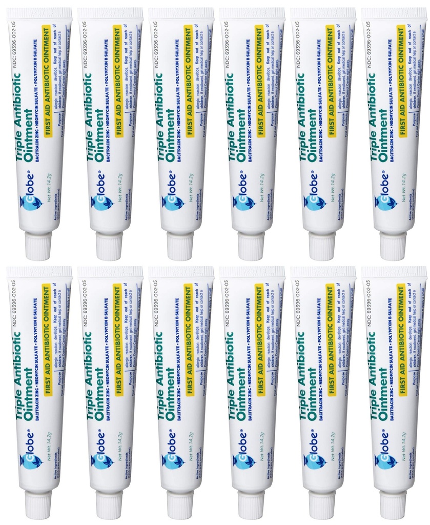 Globe (12 Pack) Triple onguent antibiotique 1 oz, onguent antibiotique de premiers soins, protection contre les infections 24 heures sur 24, traitement des blessures pour les petites éraflures, brûlures et coupures