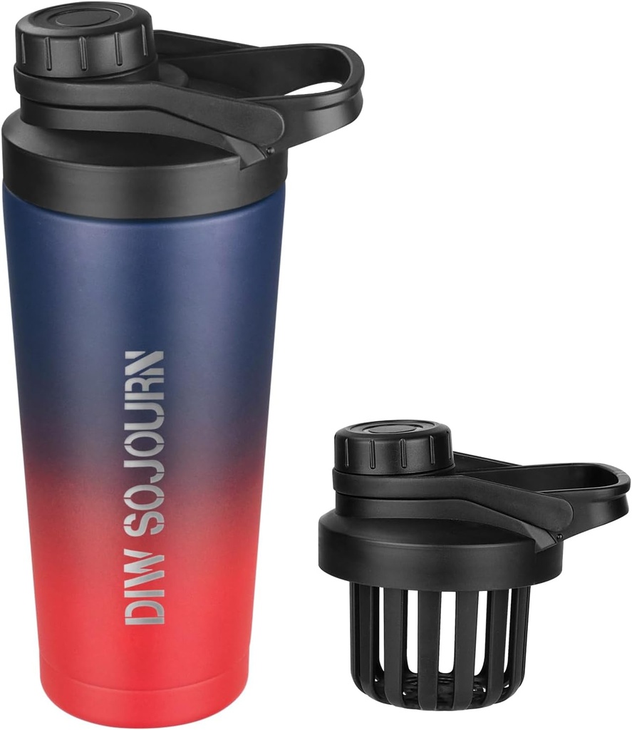 Bouteille de shaker DIW 24 oz,Bouteille de shaker en acier inoxydable au design sans bruit,Bouteille de shaker en métal isolé pour les mélanges de protéines et préentraînement,Bouteille de gym (Dark Rainbow)