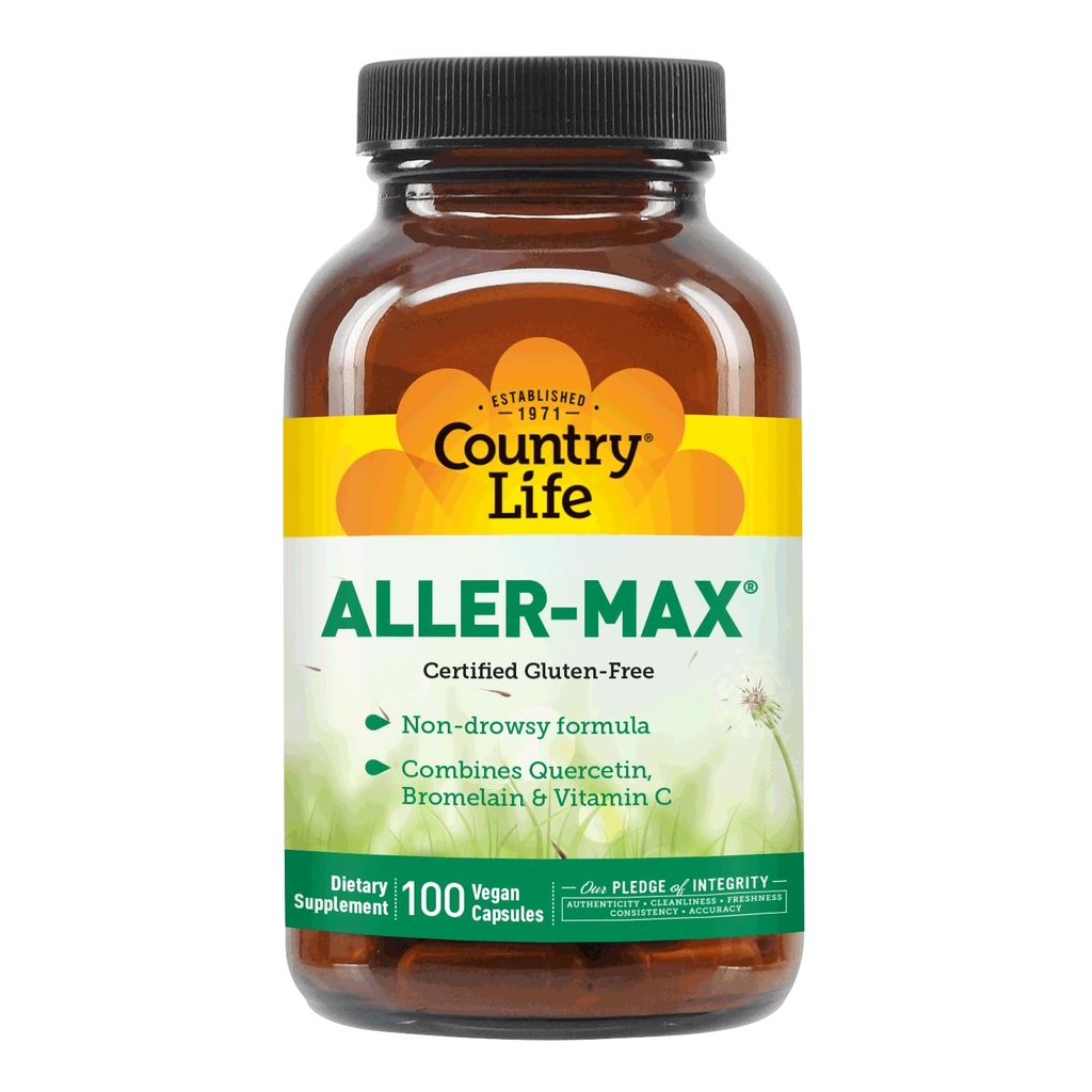 Country Life Aller-Max - Suppléments Quercetin avec Bromelain - Soutien immunitaire avec vitamine C, zinc et mélange botanique - Certifié sans gluten, végétalien (100 Nombre (paquet de 1))