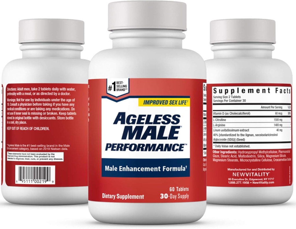 Leeftijdsloze mannelijke prestaties Nitrikoxide Booster voor mannen - Bevorderen van bloedcirculatie, Arousal, energieproductie, aandrijving, uithoudingsvermogen, gezondheidssupplement (60 tabletten, 1 fles)