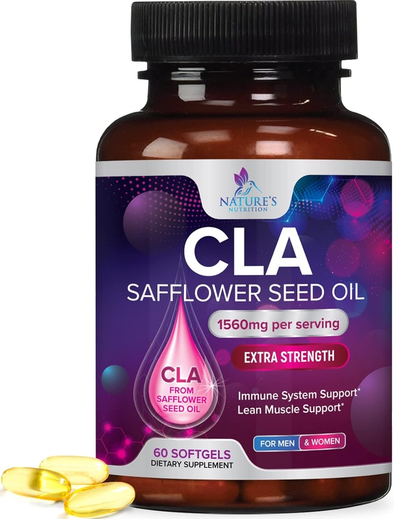 CLA Supplement, Vervoeging Linolzuur 1560mg - Extra sterkte CLA supplement Pillen - Ondersteuning Lichaamssamenstelling, Lean Muscle Tone, & Energy - Saffloer Capsules, Glutenvrij, Non-GMO - 60 Softgels