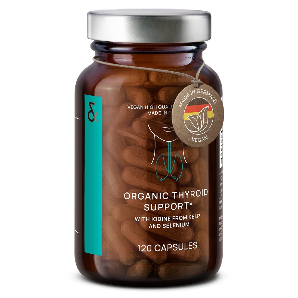 Biologische Schildklier Ondersteuning Supplement met Jodium van Sea Kelp Biologische en Selenium van Mosterdzaad Extract - 120 Capsules - Natuurlijke Schildklier Supplement voor mannen en vrouwen - Veganistisch en Glutenvrij