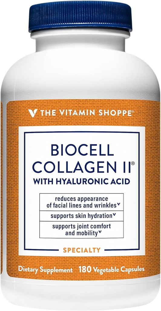 De vitamine Shoppe Biocell Collageen II met Hyaluronzuur 1000mg - Bevordert gezonde huid, gewrichten & cartilage - Ondersteunt Hydratatie & Elasticiteit - voor dagelijkse wellness (60 plantaardige capsules)