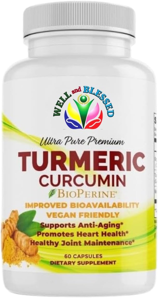 Supplément curcumine curcumine curcuma avec BioPerine - 60 Capsules - Extrait de racine curcuma biologique - Amical végétalien, Absorption améliorée, articulation quotidienne et soutien cardiaque