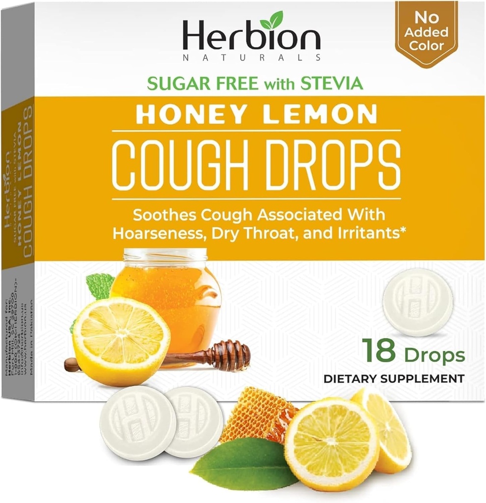 HERBION Naturals Toux gouttes, sans sucre avec Stevia, supplément alimentaire, Toux apaisante, pour les adultes et les enfants de plus de 6 ans, 25 gouttes chacune (18 comte (paquet de 1), citron de miel)