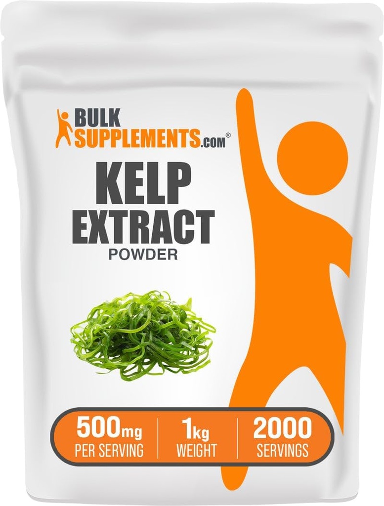 BulkSupplements.com Kelp Extract Powder - Kelp Supplement, Bruin Zeewier Extract, Zeewier Poeder - Glutenvrij, 500mg per portie, 1kg (2,2 lbs) (verpakking van 1)