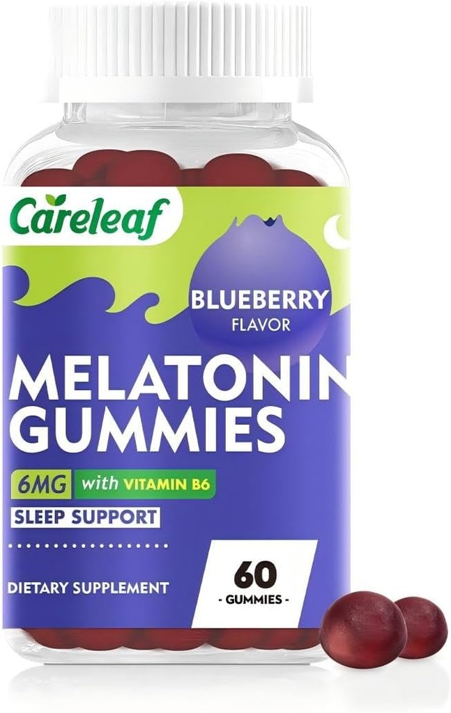 Melatonine Gummies Slaapondersteuning voor mannen en vrouwen gezondheid Slaap met 6mg Melatonine&Vitamine B6 Blueberry smaak 60 Tel
