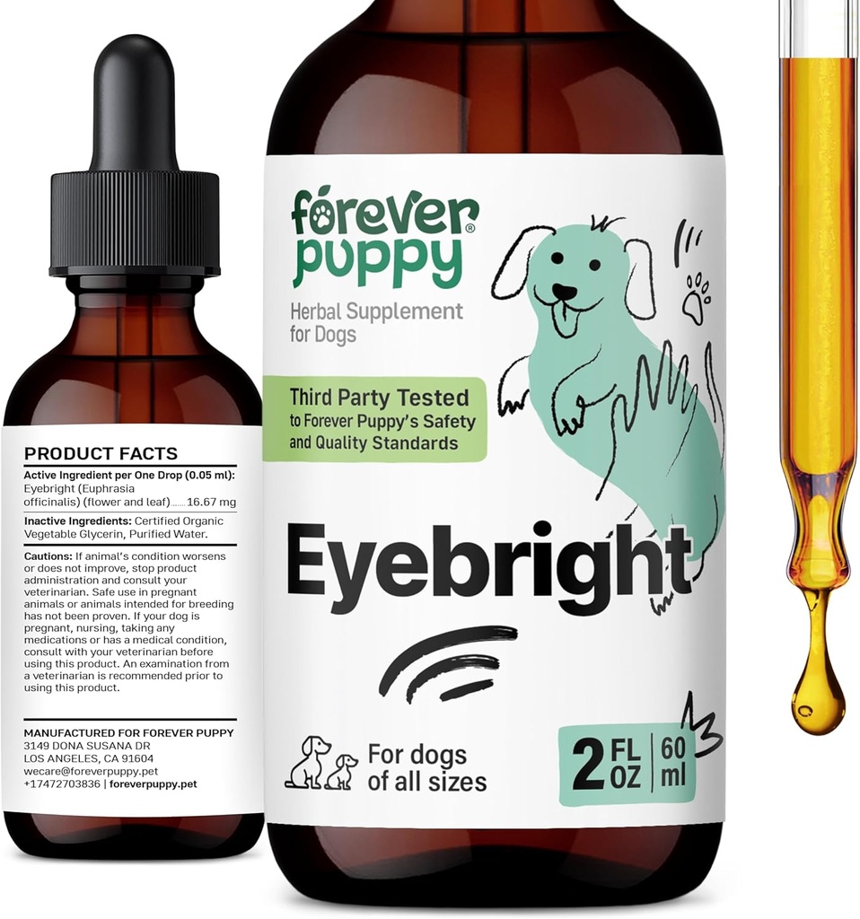 Forever Puppy Eyebright Drops voor honden - Eyebright Herb Tinctuur voor verzachtende ogen Irritatie - Liquid Eye Health Support Supplement voor honden van alle rassen en maten - 2 oz