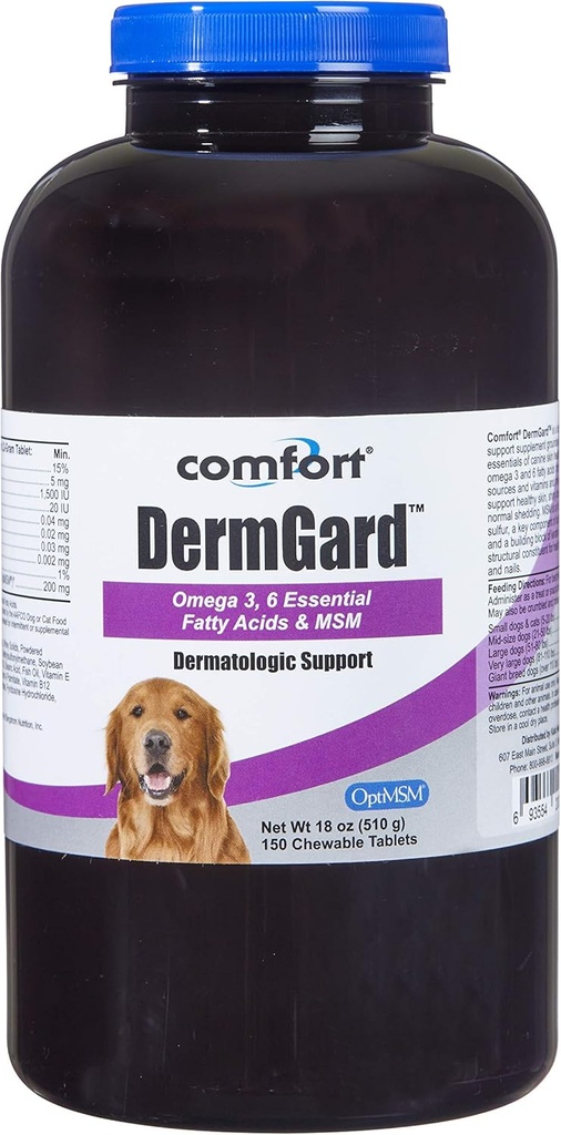 Kala Health Comfort DermGard huid-en jassupplement voor honden, 150 Telling, ondersteunt gezonde huid, glanzend & verminderen overmatige afscheiding, Bevat MSM, visolie & Omega 3, 6, en 9 essentiële vetzuren
