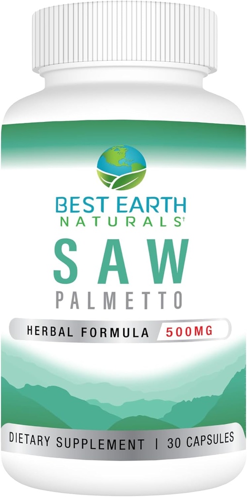 Best Earth Naturals Saw Palmetto 500 mg ter ondersteuning van haar, prostaat, urinetrek 30 Tellen