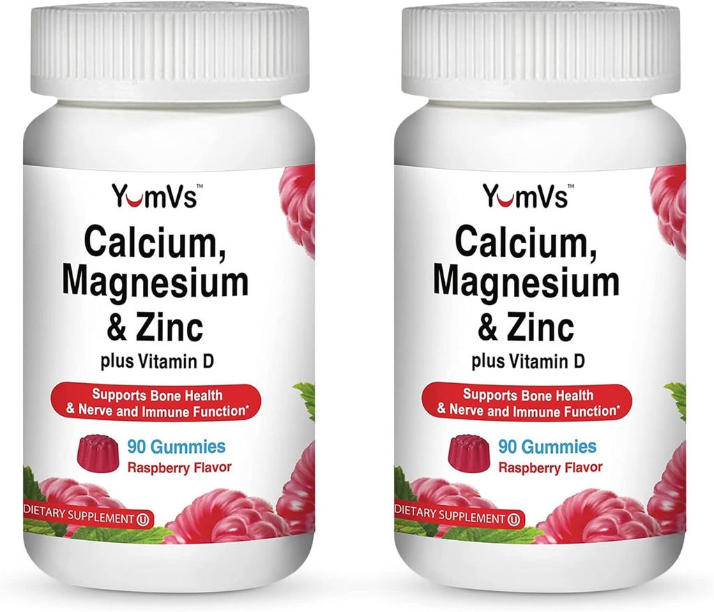 YUM-V'S Calcium, Magnesium, Zink en Vitamine D Gummies (90 Tellen) - Calcium Gummies met Vitamine D3 + Zink & Magnesium Supplementen - Delicious Bone Health Gummy Supplement voor mannen, vrouwen en kinderen