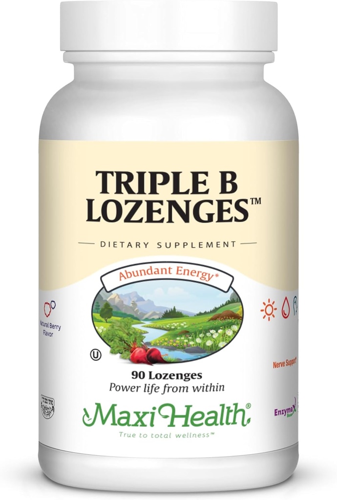 Maxi Health Triple B Lozenges - Vitamine B12 & B6 & Biotine - Aardbeismaak - 90 Chewies - Kosher