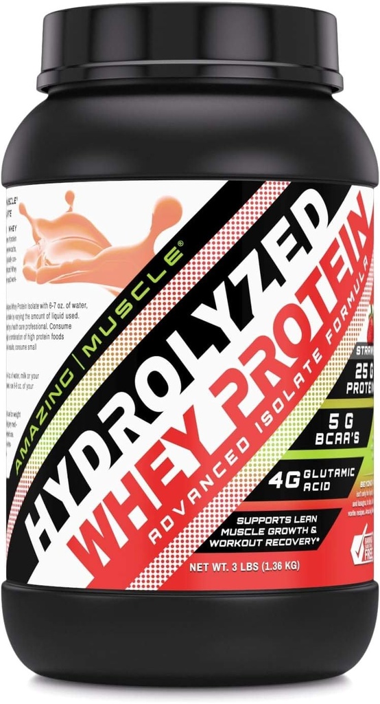 Amazing Muscle Ultra Pure Hydrolyzed Whey Protein Isolate * Supports Lean Muscle Growth & Rapid Recovery (Strawberry)