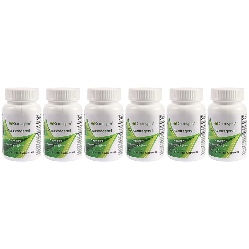 Crackaging Super-Absorption Cycloastragenol 98% 25mg/Cap, 180 Caps dans 6 bouteilles Réactivation anti-âge et compléments de télomérase de cellules ADN Strength Faction Longevity Classic