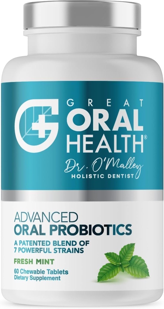 Orale Probiotica voor slechte mondadembehandeling voor volwassenen; Tandarts Geformuleerde Tandheelkundige Probiotica voor Tanden en Gums Gezondheid & chronische Halitosis met BLIS K12 M18, 60 Kauwbare Orale Gezondheidstabletten Munt