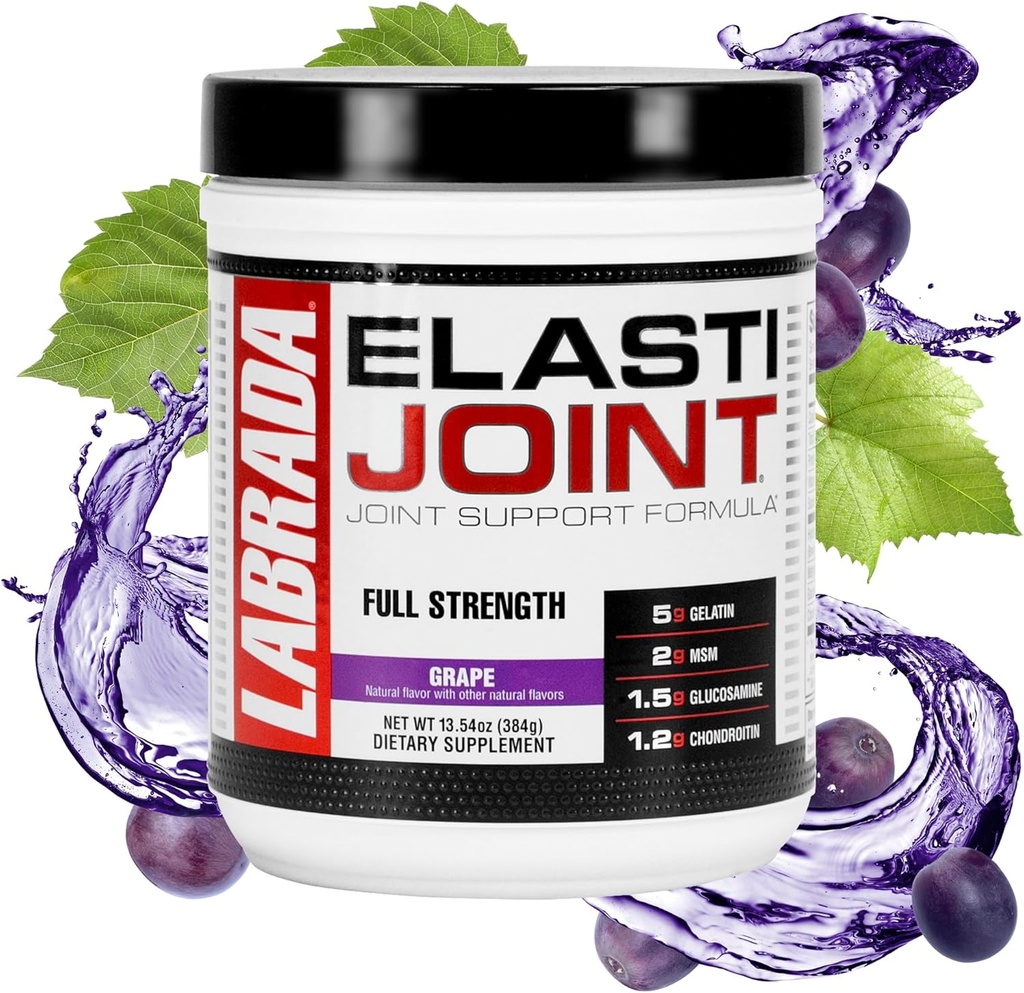 Labrada Voeding Elastijoint, Grape - Glucosamine Gezamenlijke Ondersteuning Supplement Powder for Men & Women, Joint Relief & Bone Health Supplement with MSM, Glucosamine Chondroitin MSM - Glutenvrij