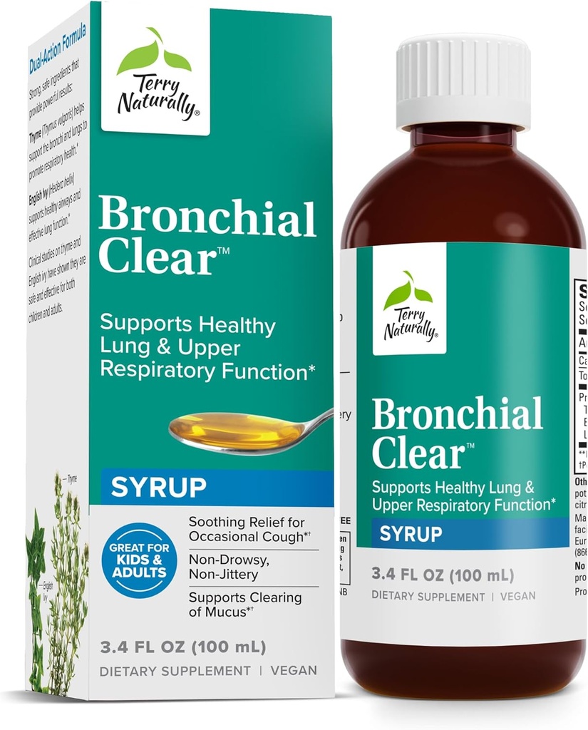 Terry Naturally Bronchial Clear Liquid - Respiratory Support for Bronchial & Lung Health - Bronchial Support for Respiratory Health - Healthy Lung Support Supplement for Adults & Children - 3,4 fl oz