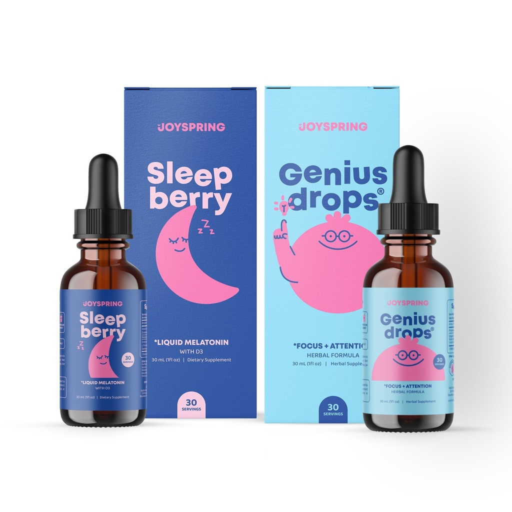 JoySpring Genius Drops Brain Supplement en SleepBerry Melatonine voor kinderen slaapondersteuning