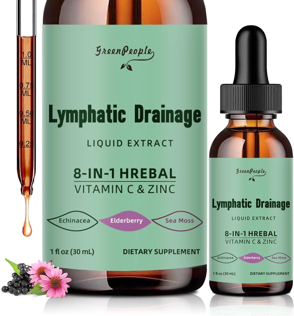 GREENPEOPLE Lymfatische druppels - 10-in-1 Lymfatische reiniging Supplement w/Echinacea, Clears & Burdock Root - Immune Support, Cleanse & Detox - Advanced Absorptie, Non-GMO (1 fl oz, 2 Pack)
