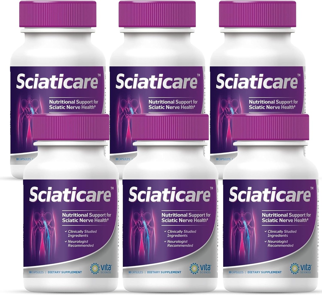 Vita Sciences Sciaticare Zenuw verzachtende supplement Vitaminen met natuurlijke R-ALA formulier 40X sterkte, NIET Synthetisch Alpha Lipoïnezuur (ALA) - Lagere Lumbar Sciatica - 60 Tellen (Pack van 6)