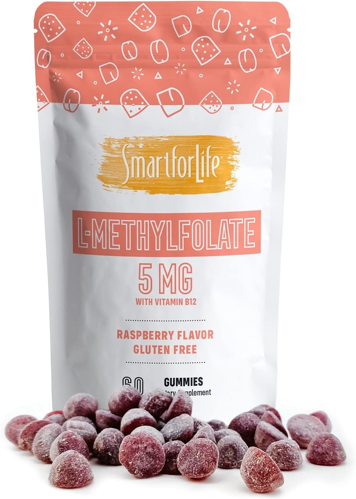 Slim voor het leven L-methylfolaat Gummies met vitamine B12 Raspberry Smaak- 5mg - 60 Gummies - Actieve Folaat 5 Mthfr Ondersteuning Supplement Professionele sterkte - Doctor Ontworpen Methylfolaat