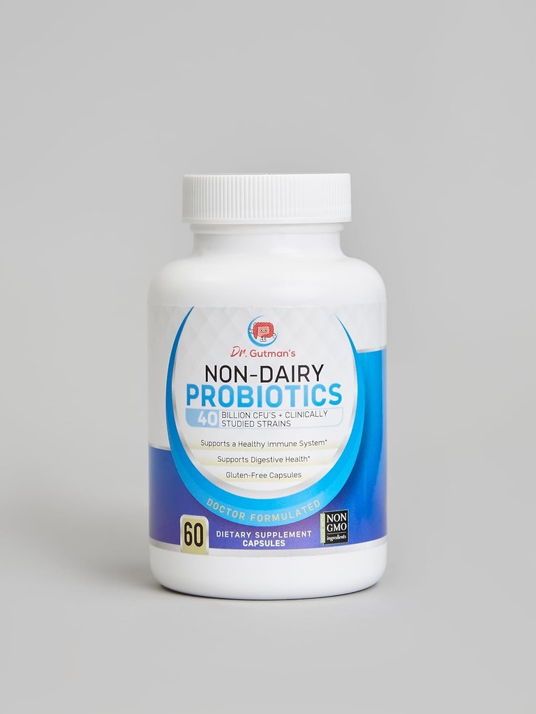 Dr. Gutman's® Non-Dairy Beste Probiotica voor vrouwen en mannen, Non-GMO, All-Natural Probiotica met 40 miljard CFU Digestieve Gezondheid en Immuun Systeem Ondersteuning, 60 Gluten-Free, Veggie Capsules