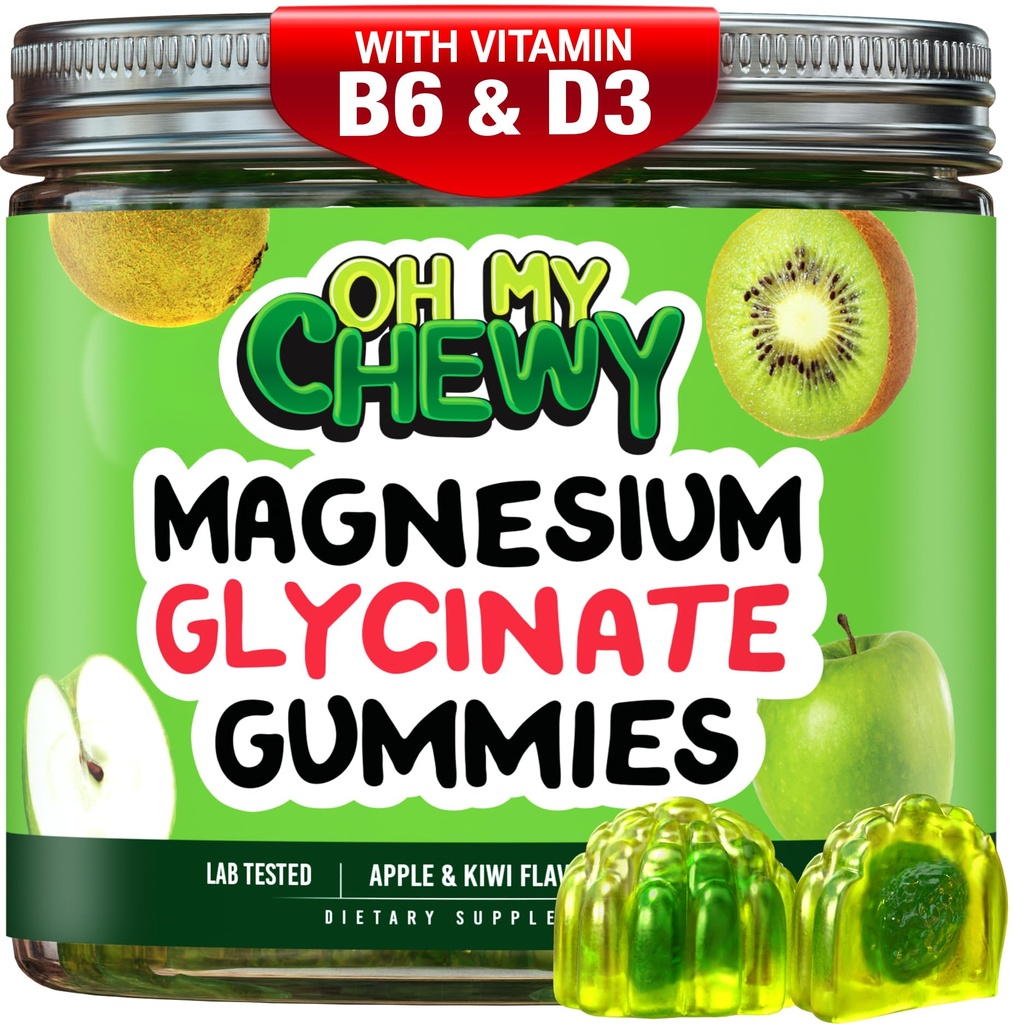 Gecentreerde Magnesium Glycinate Gummies 400MG - Hoge Absorptie voor kinderen, tieners en volwassenen - Supplement voor slaap, rust en spierontspanning met B6 & D3 - Glutenvrij en Veganistisch vriendelijk - 60 Tel.