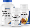 Nutricost Alpha Lipoïnezuur 600mg, 240 Caps & CoQ10 100mg, 120 Caps & Turmeric 500mg, 120 Caps met BioPerine
