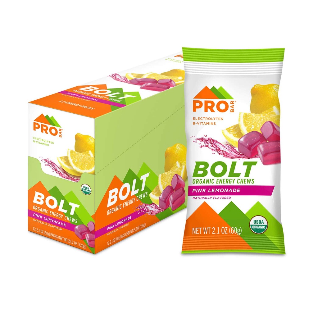 PROBAR - Bolt Bio Energy Chews, Lémonade Rose, Non-OGM, Sans gluten, USDA certifié biologique, saine, énergie naturelle, Gommies de carburant rapide avec des vitamines B & C (12 comte)