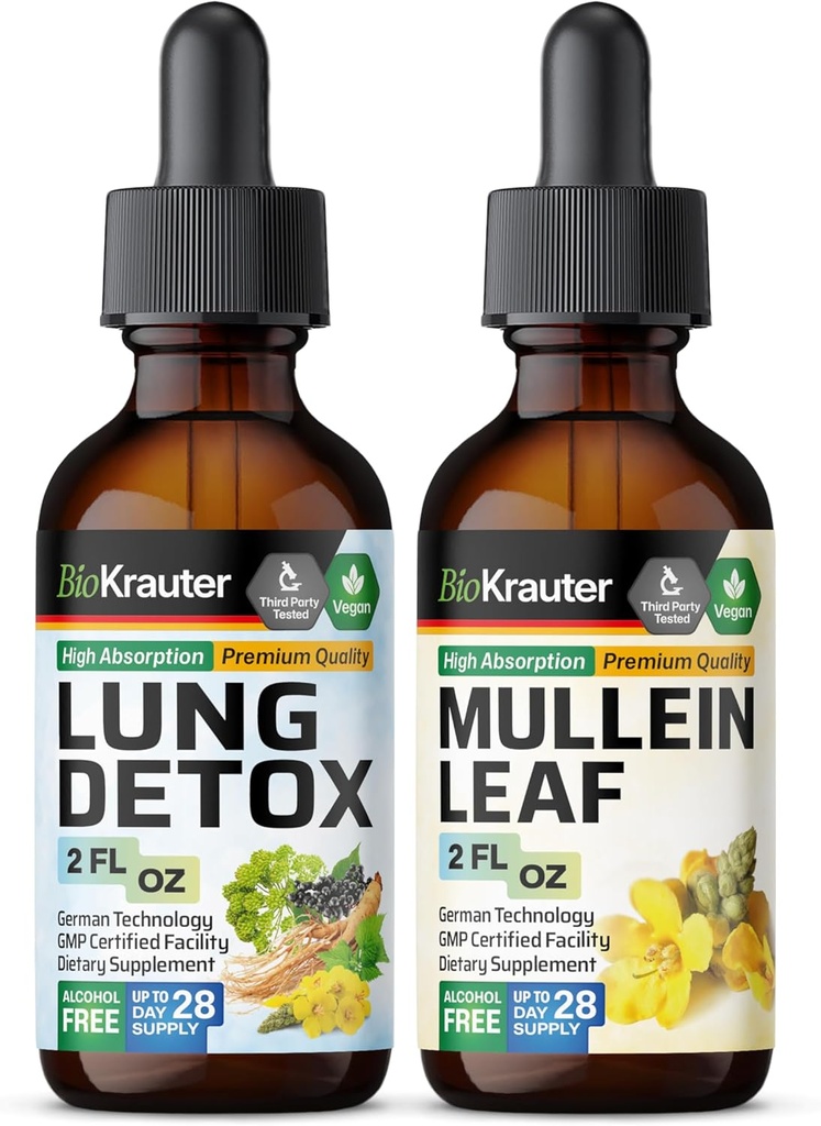 BIO KRAUTER Lung Detox Tinctuur 2 Fl. Oz. & Mullein Tinctuur 2 Fl. Oz.