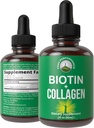 Liquid Collageen for Women and Men with Biotin. Geavanceerde 2-in-1 orale druppels voor haargroei, huid en nagels. 10.000 mcg Bovine Collagen Peptides + 5.000 mcg Biotine. Glutenvrij, Zero Sugar Supplementen