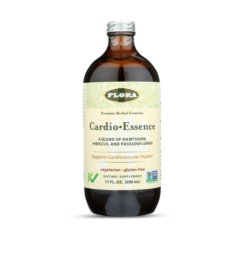 Flora - Cardio-Essence, Ontspannende Blend van Hawthorn, Hibiscus & Passionflower, Vegetarisch, Glutenvrije Dagelijkse Tonic, 17-fl. oz. Glazen fles