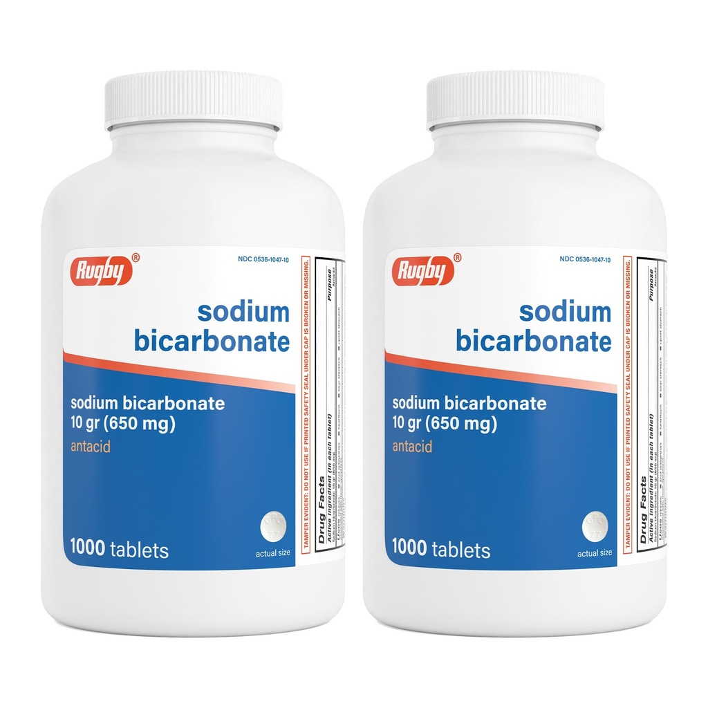Rugby natriumbicarbonaat 650 mg Antacida tabletten - Verlichting voor brandend maagzuur, zuurmaag & indigestie, 1000 Telling (2-pack)