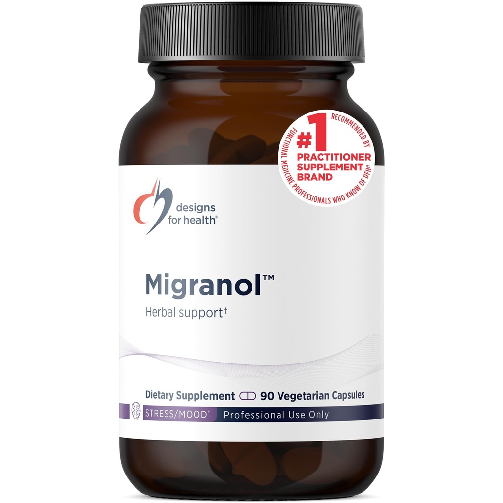 Conceptions pour la santé Migranol - Supplément de féverfew avec Malate de magnésium, Extrait Curcumine (urcuma), Rosemary + B2 Riboflavine - Non-OGM + Sans gluten (90 capsules)
