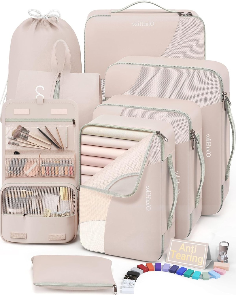 10 Set/8 Set verpakking kubus voor reizen, geschenken voor vrouwen mam, anti-trading koffer Organisator voor bagage met schoenen & hangen toilettas,OlarHike vakantie Essentials & accessoires voor cruiseschip,Cream