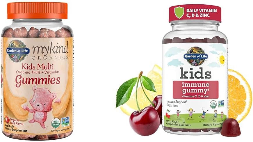 Garden of Life Organics Kids Gummy Vitamins - Fruit - Certified Organic, Non-GMO & Vegan & Kids Immune Support Gummies with Vitamin C, D as D3 & Zink