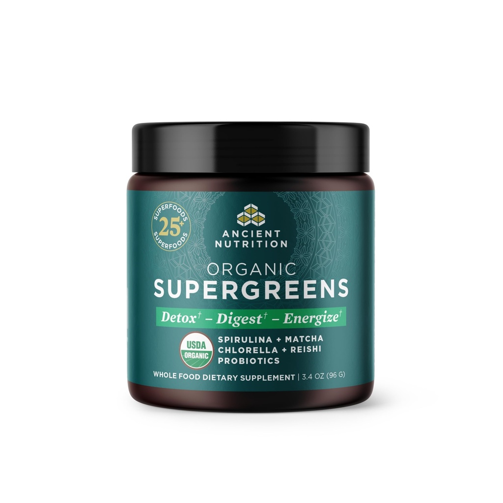 Oude Voeding Biologische SuperGreens Poeder met Probiotica, Biologische Groenen Smaak Groenen, Gemaakt van Echte Fruit, Groenten en Kruiden, Digestieve en Energie Ondersteuning, 12 Serven, 3.4oz