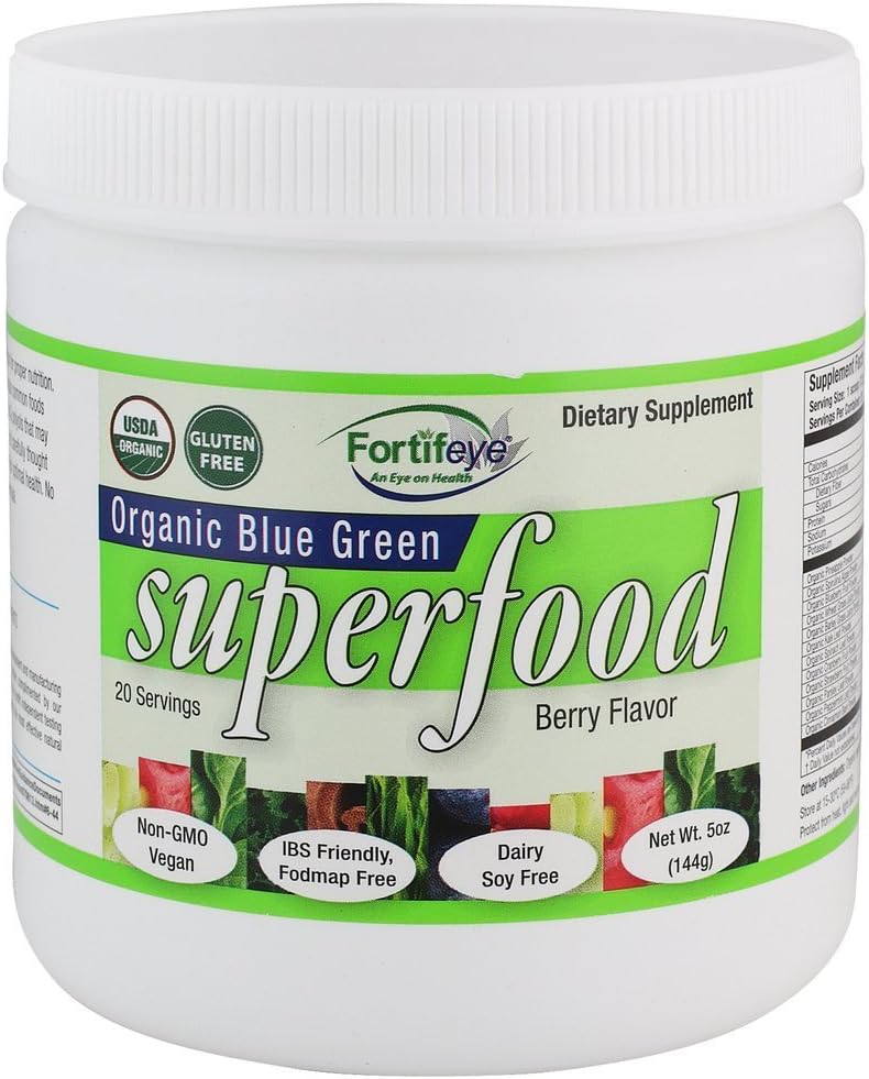 Fortiveye Organic Green Superfood Powder Supplement Berry Flavor 140g, 20 Serves Per Container - Rauw, Veganistisch, Paleo, Glutenvrij, Vitaminen Super Greens Poeder voor Volwassenen, Tieners & Senioren
