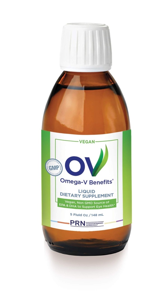 Omega-V Avantages Supplément Omega 3 liquide - 5 onces, 30 jours d'approvisionnement - Supplément végétalien avec 1000mg EPA & DHA pour la santé des yeux