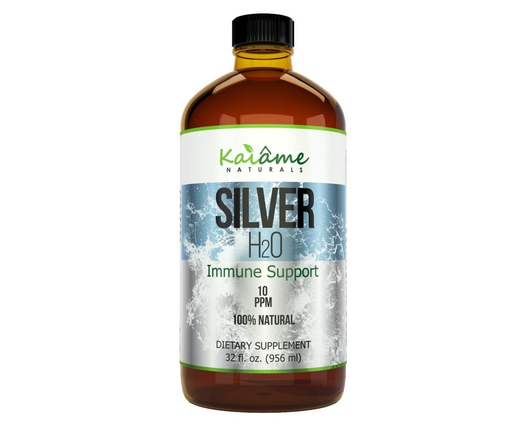 Kaiame Naturals Colloïdaal Zilver, Ionische Zilveren Oplossing, 10 PPM, Large 32 oz glazen fles, Natuurlijke Immune Ondersteuning Supplement, Veilig voor volwassenen, kinderen, en Huisdieren