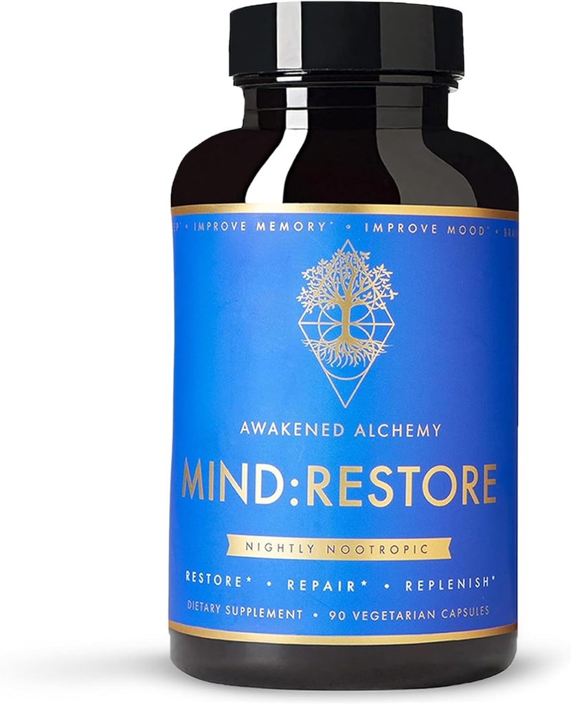 MIND:RESTORE Supplément Nootropique de nuit premium du cerveau pour la mémoire et le sommeil.