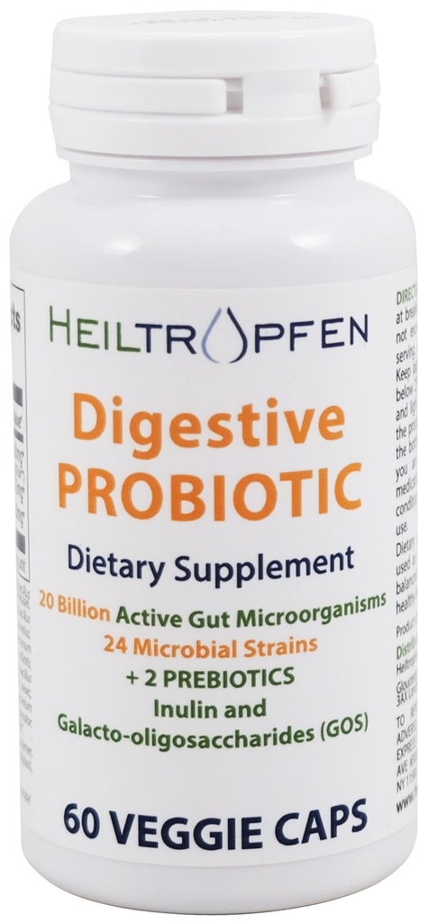 Heiltropfen Probiotique digestif + prébiotiques 24 souches 20 Million CFU. 60 capsules Active Gut.