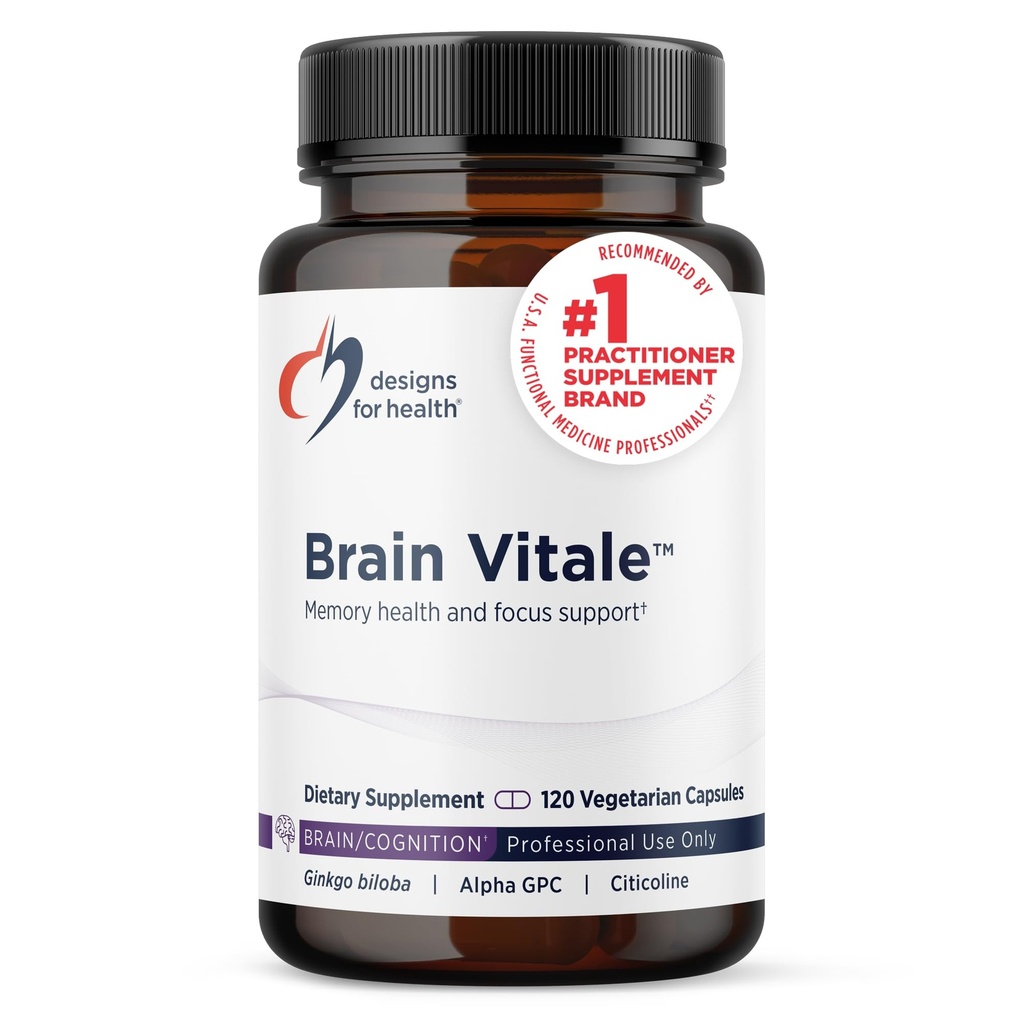 Designs for Health Brain Vitale with Cognizin Citicoline - Supplément 'Nootropic' pour aider à soutenir la cognition, l'humeur et la mémoire avec GPC Choline, Ginkgo + acétyl L Carnitine HCL (120 capsules)