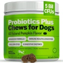 Deley Naturals Probiotica Plus Kauwen voor honden, Gut Health Supplement, 5 miljard CFU's, spijsverteringsenzymen, prebiotica, hondenallergieën, diarree, gist, pompoen smaak, 90 Tel - Made in The USA